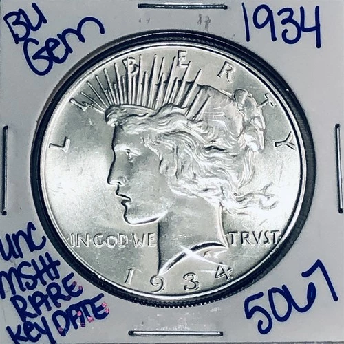 1934 BU UNCIRCULATED SILVER PEACE DOLLAR AUTHENTIC U.S.MINT RARE KEY DATE 5067
