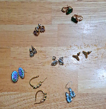 Vintage Mixed Lot 9 Fashion Earrings Rhinestone Metal Multicolor Set