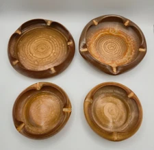 VINTAGE Studio Pottery Ashtrays Set of 4 Brown Glazed Stoneware MCM