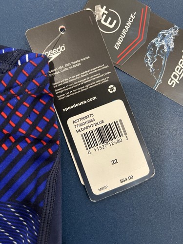 SPEEDO Endurance+ size 22 red white blue Jammers Boys Comp Swimming Trunks new - Picture 3 of 4