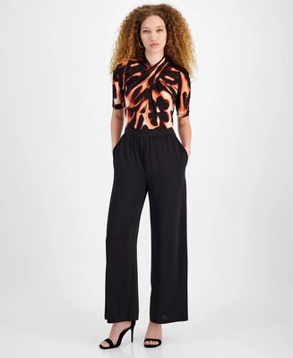 RACHEL Roy Women's Printed Twisted Short-Sleeve Wide-Leg Jumpsuit Size S $139