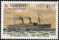 1910 SS/RMS BALMORAL CASTLE (GB) Ocean Liner Ship Stamp (1996 St Vincent)