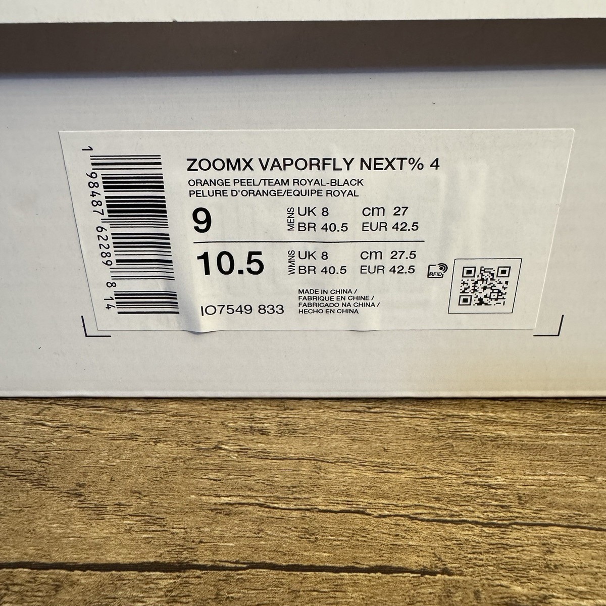 Nike ZoomX Vaporfly Next% 4 'Orange Peel/Team Royal' Men's Size 9 Nike ZoomX Vaporfly Next% 4 'Orange Peel/Team Royal' Men's Size 9