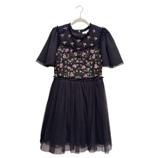 Ivy City Co Primrose Mini Dress Floral Beaded Tulle Garden Cocktail Black M