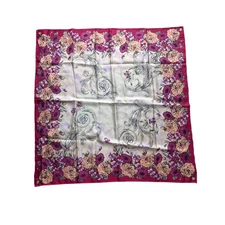 Vintage 100% Silk Square Scarf Floral Baroque Print 34” Pink Burgundy Cream