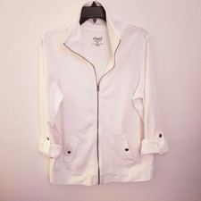 Charter Club Relaxed Woman Zip Front Cotton Jacket w/Roll Tab Sleeves Size OX