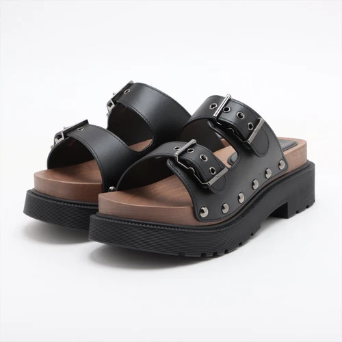 Sandales Christian Dior cuir x bois 38 femmes noires DIORQUAKE MD0222 clous wo