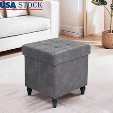 Durable PU Leather Storage Ottoman Multifunctional Folding Footrest Bench New