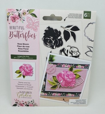 CS4 Crafters Companion Beautiful Butterflies Rose Bloom Stamp & Die Set New