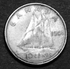 1964 10¢ silver coin that shows details