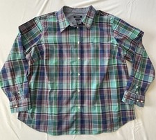 Chaps Women’s No Iron Blue Green Purple Plaid Collared Dress Shirt Cotton Sz 1X