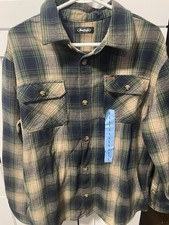 Buffalo Mens Green Plaid Cotton Flap Pocket LS Heavy Flannel Shirt SZ L