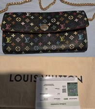 Louis Vuitton Takashi Murakami Black Multicolor Sarah Long Wallet Comes With COA