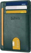 Buffway Slim Minimalist Front Pocket RFID Blocking Leather Alaska Green 