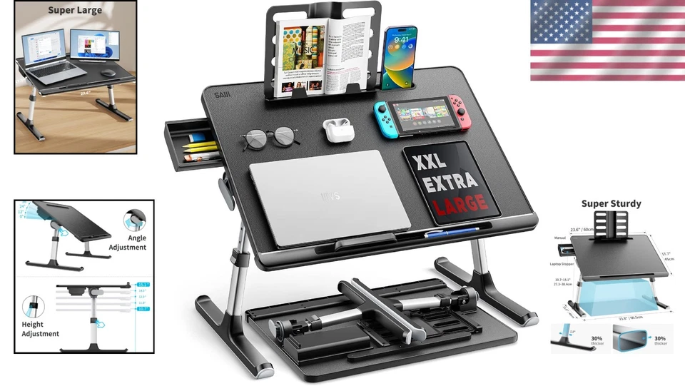 Brand New Adjustable Laptop Bed Tray Desk in Black - Image 2 of 4