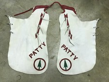 Western Rodeo Custom Leather Chaps Riding Red White Blue. Excellent Condition 