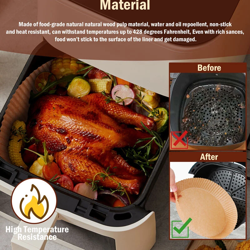 Air Fryer Liners 100/200/400 Pcs Disposable Parchment Paper Liner Non Stick Food Air Fryer Liners 100/200/400 Pcs Disposable Parchment Paper Liner Non Stick Food