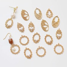 2pc CZ Pave Oval Water Drop Teardrop Round Ring Lace Charm,Gold Geometry Pendant