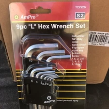 NEW AmPro L-Handle 9-pc Hex Wrench Set 1.5, 2, 2.5, 3, 4, 5, 6, 8, 10mm T22926