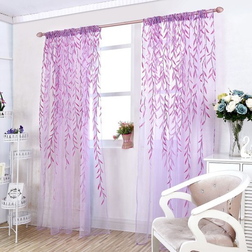 Voile Net Curtain Floral Sheer Drapes Panel Slot Top Window Curtain Home Decor - Picture 8 of 9