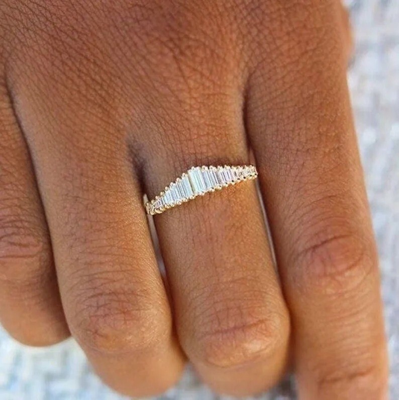 Baguette Diamond 925 Silver Wedding Band Tiara Ring Graduation Gift Ready To Ship-image