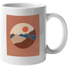 Coffee & Tea Mug, Aesthetic Minimalism Boho Mountain & Sun Art
