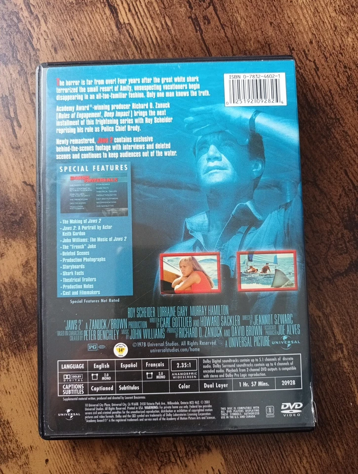 Jaws 2 (DVD, 1978) Wide-screen Region 1 - Image 2 of 4