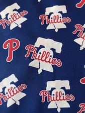 MLB PHILADELPHIA PHILLIES Blue LOGO Fabric,Cotton, 18  X 18  Piece,Fast Shipping