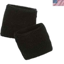 Black Wrist Sweat Bands Cotton Terry Absorbent Elastic Protective Band Black New