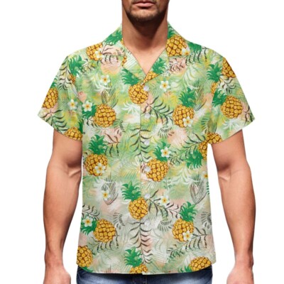 Pineapple Leaves Men's Shirt Tops Short Sleeve Casual Printed Hawaiian Tropical