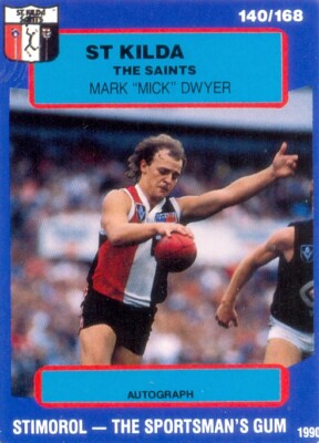 1990 VFL (AFL) Stimorol card 140/168 Mark ''Mick'' Dwyer - St KIlda Saints