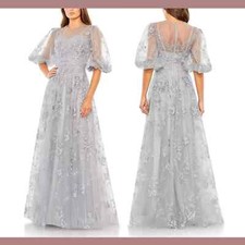 Mac Duggal 50671 Embroidered Illusion High Neck Puff Sleeve Gown SZ:10 798 NEW