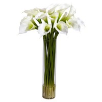 Nearly Natural 1251-cr Calla Lilly With Cylinder Silk Flower Arrangement, Cream, Nearly Natural 1251-cr Calla Lilly With Cylinder Silk Flower Arrangement, Cream,