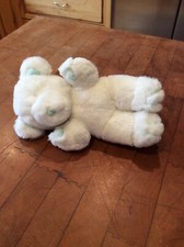 Vintage GUND WHITE BLUE RATTLE BEAR PLUSH Stuffed Animal Baby 1979