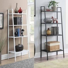 4-Tier Durable Bookcase Bookshelf Leaning Wall Shelf Shelving Ladder Storage