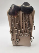 Victorian Revival Crystal Dangle Long Post Pierced Earrings Silver Plate 3.5"