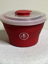 Pampered Chef Microwave Popcorn Maker Popper Red Silicone Collapsible Bowl Large