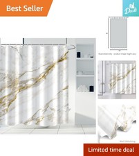 Waterproof White  Gold Ink Art Marble Shower Curtain 72x72 - Luxury Bath Style