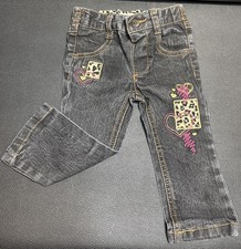 Vintage Y2K Healthtex Toddler Girls Gray Jean Leopard Heart Embroidery 12 Months