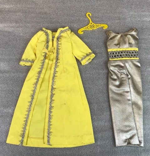 Vintage BARBIE SILVER POLISH #1492 Silver Jumpsuit & Long Yellow Coat