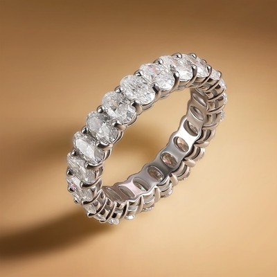 Oval Cut Real Moissanite Full Eternity Band Engagement Ring 925 Sterling Silver