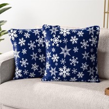 Holiday Throw Pillow Covers 18x18 Set of 18" x 18" Pack of 2 Snowflake Blue