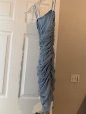 SHEIN Blue Mesh Ruched Bodycon Long Dress 36 Sleeveless Strappy Pullover