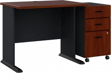 Series a 36W Desk with Mobile File Cabinet in Hansen Cherry and Galaxy