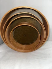 4 Antique Primitive Round Wooden Sieve Sifter Wire Mesh Screen 11-7.25 inch