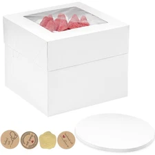 10x10x10 Inches Cake Boxes with Cake Boards 3 Pack Premium Tall Cheesecake Bo...