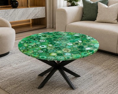 Handcrafted Green Agate Stone Coffee Table Top | Luxury Mosaic Furniture