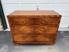 Antique Vintage MCM Burl Walnut Inlaid 3 Drawer Chest Beautiful