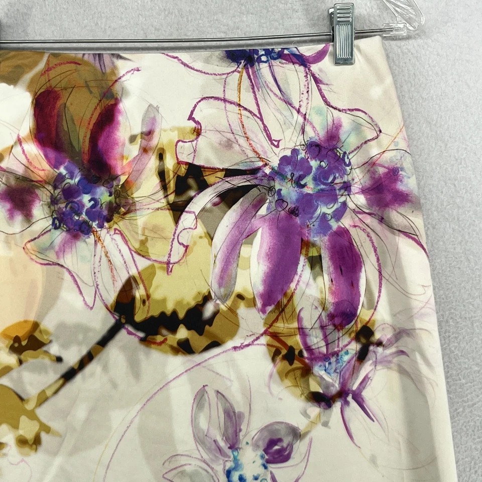 Falda ELIE TAHARI 2 XS Floral Recta Lápiz Elástico Algodón Satén Púrpura Foto 3 de 4