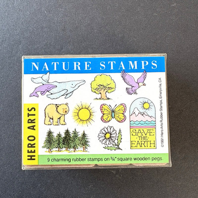 Hero Arts Nature Set of 9 Eagle Whale Bear Butterfly Mini 1991 Rubber Stamps